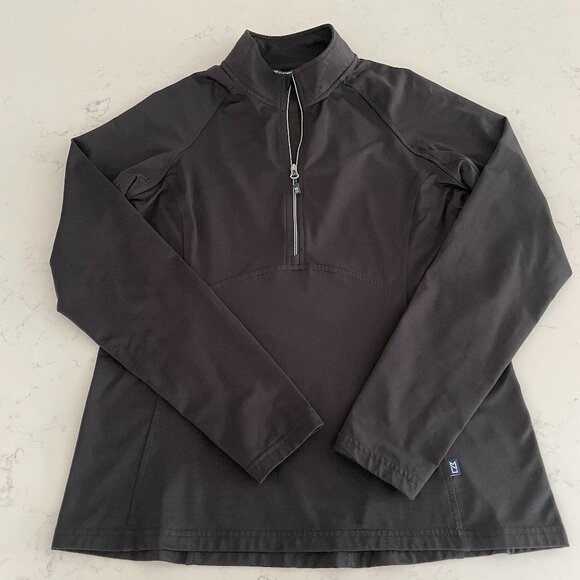 Cutter & Buck 1/2 Zip LS Hi Neck Athletic Recycled Poly + Spandex Top Black Sz S - Picture 1 of 12